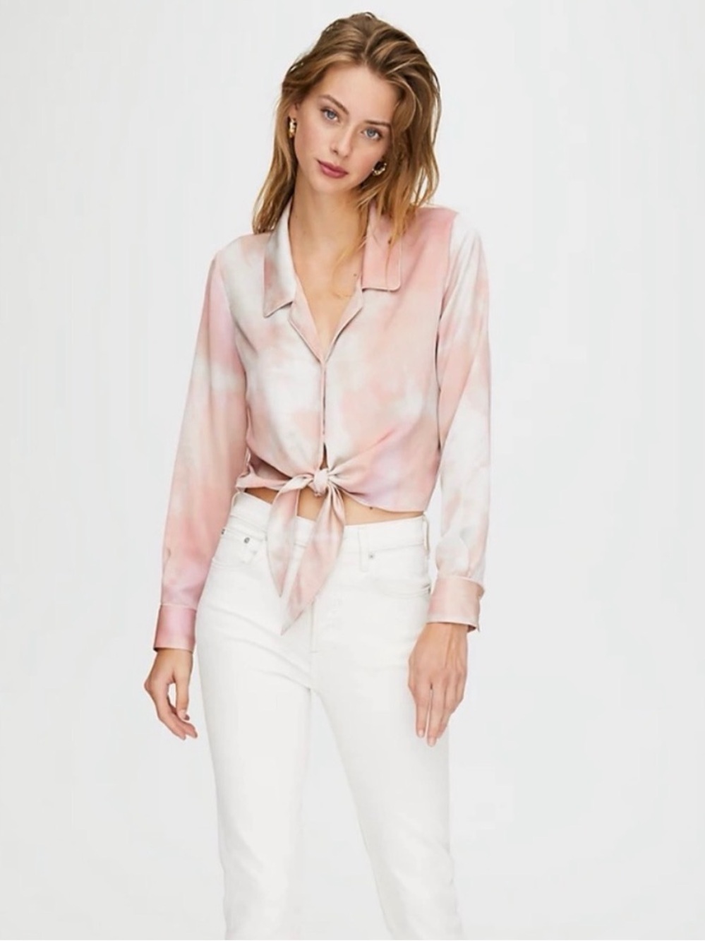 Aritzia Wilfred Pink Tie Dye tie front blouse size S